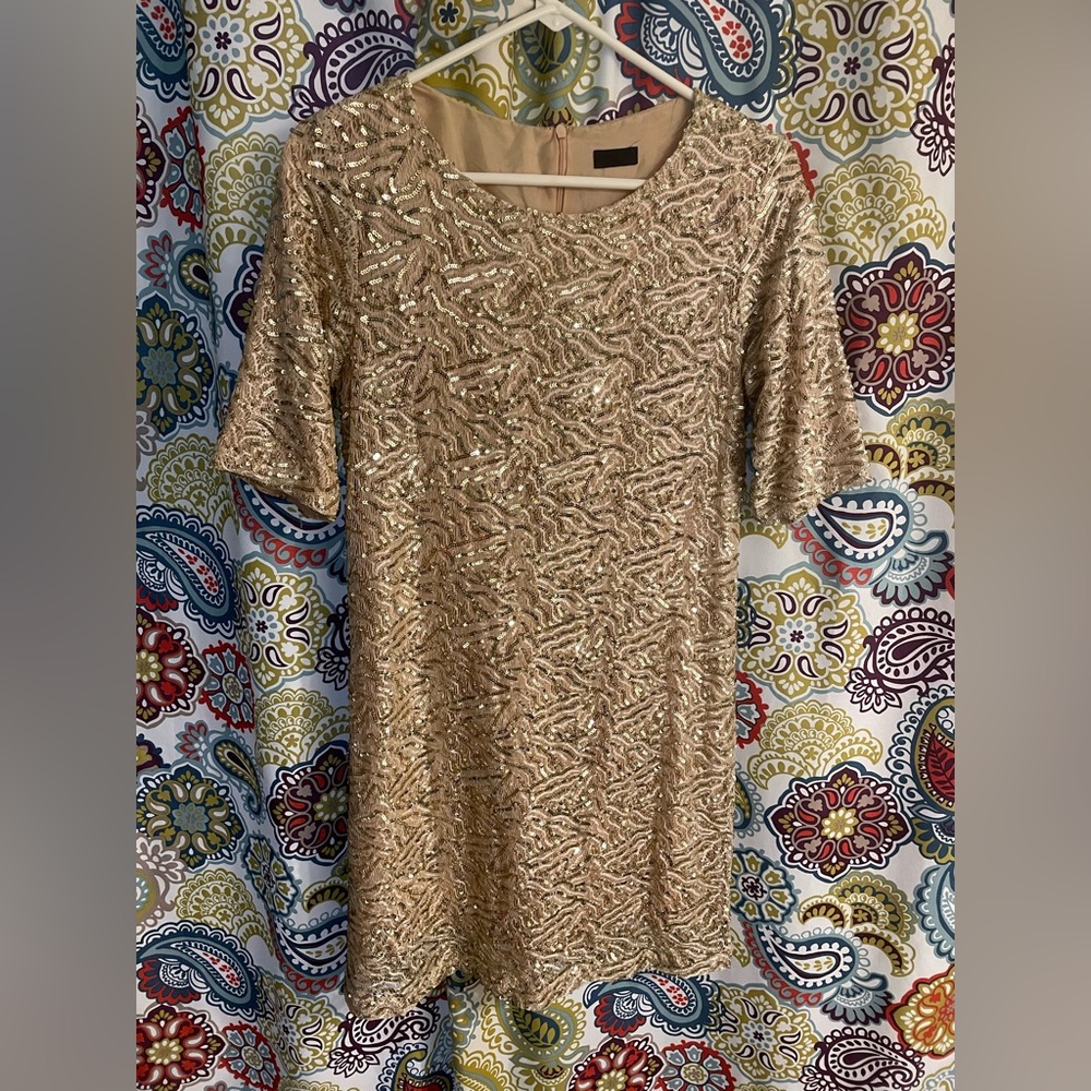 Wren Anthropology Gold Sequin Mini Dress